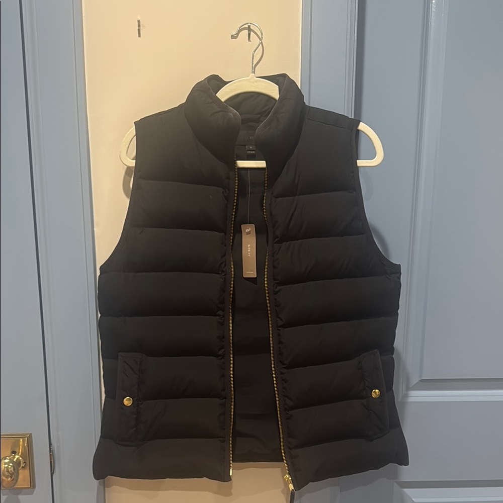 J. Crew Black Quilted Vest with Gold Details